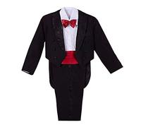 Lito Angels Completo Elegante per Bambino, Smoking Set 5 Pezzi (Giacca, Camicia, Cummerbund, Pantaloni e Papillon), Taglia 2 Anni, Nero e Rosso