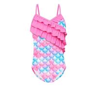 Lito Angels Costume da Bagno Intero Sirena con Volant per Bambina Taglia 6-7 Anni Rosa Caldo