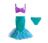 Lito Angels Costume da Bagno Sirena Bimba 3 Pezzi Gonna con Coda Brillante, Top Bikini per Feste in Piscina o Travestimenti, Verde, Taglia 18-24 Mesi 92