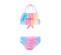 Lito Angels Costume da Bagno Sirenetta per Bambina, Due Pezzi con Top a Fascia e Balze, Motivo a Squame per Piscina Mare e Vacanze, 7-8 Anni Arcobaleno