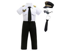Lito Angels Costume da Pilota per Anni Bambini 5 Pezzi con Camicia Pantaloni Cappello Cravatta Occhiali Perfetto per Carnevale, Natale, Halloween, Recite e Feste a Tema, Età 7-8 Anni Taglia 128
