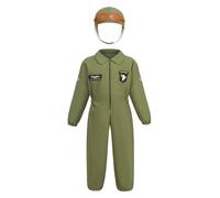 Lito Angels Costume da Pilota per Bambini con Tuta Militare e Cappello per Carnevale Halloween Natale Festa a Scuola Gioco di Ruolo Regalo Cosplay Taglia 116 Età 5-6 Anni