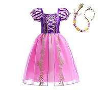 Lito Angels Costume da Principessa Rapunzel con Parrucca Treccia per Bambina, Vestito da Festa di Compleanno, Taglia 8 Anni