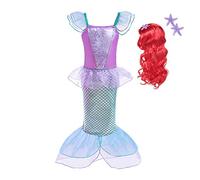 Lito Angels Costume da Principessa Sirena Ariel con Parrucca di Capelli per Bambina, Vestito da Festa di Compleanno, Taglia 10-12 Anni, Viola