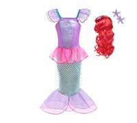 Lito Angels Costume da Principessa Sirena Ariel con Parrucca di Capelli per Bambina, Vestito da Festa di Compleanno, Taglia 5-6 Anni, Rosa Caldo