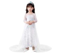 Lito Angels Costume da Regina Elsa per Bambina, Vestito di Paillettes Bianco con Strascico da Regno di Ghiaccio, Taglia 3-4 Anni