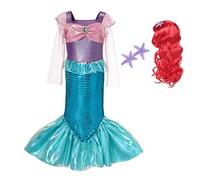 Lito Angels Costume da Sirenetta Principessa Ariel Vestito Sirena con Parrucca per Capelli per Bambina Taglia 3-4 Anni, Viola Blu (Etichetta in Tessuto 100)