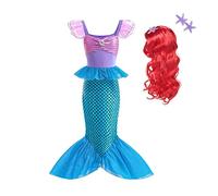 Lito Angels Costume da Sirenetta Vestito Principessa Ariel Sirena con Parrucca per Carnevale Ragazza Taglia 7-8 Anni, Viola Blu (140)