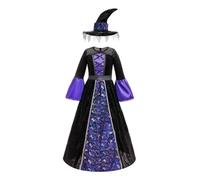 Lito Angels Costume da Strega per Bambina Nero e Viola con Cappello Vestito da Streghetta Halloween Carnevale Tagli 7-8 anni 128