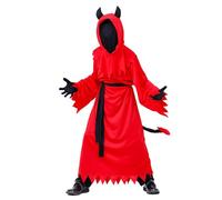 Lito Angels Costume Halloween Bambini Grim Reaper 5-12 Anni con Mantello Nero Ragazza con cappuccio rosso Guanti Falce e Cintura per Festa in Maschera Carnevale Scuola e Spettacolo