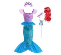 Lito Angels Costume Principessa Sirena Ariel Abito con Corona e Parrucca per Ragazza Taglia 10-11 Anni, Viola Blu (Etichetta Tessuto 160)
