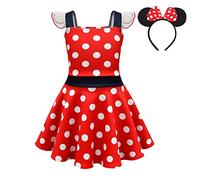 Lito Angels Deguisement - Vestito Minnie Mouse con orecchie di topo, fascia per bambini, taglia 10-11 anni, a pois rossi