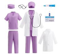 Lito Angels Kids Doctor Costume Set with Lab Coat Scrubs Cap Mask Medical Accessories for Boys Girls Career Day Role Play Halloween Cosplay, Age 8-9 Years Purple