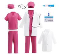 Lito Angels Kids Doctor Costume Set with Lab Coat Scrubs Cap Mask Medical Accessories for Boys Girls Career Day Role Play Halloween Cosplay, Age 12-13 Years Rosa
