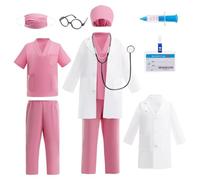 Lito Angels Kids Nurse Costume Set with Lab Coat Scrubs Medical Accessories for Girls Career Day Doctor Role Play Halloween Cosplay, Age 10-11 Years Pink