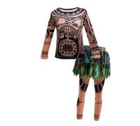 Lito Angels Maui Costume Bambino con Maglia a Maniche Lunghe Tatuata e Pantaloni - Travestimento per Carnevale Halloween Feste, Set Gioco di Ruolo Vestito Oceania 3-4 Anni 104