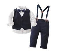 Lito Angels Neonato Bambino Abito 4 Pezzi Camicia Gilet Pantaloni Papillon per Battesimo Matrimonio Blu Navy Taglia 86 (12-18 Mesi)