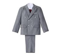 Lito Angels Smoking Grigio Completo Elegante per Ragazzo, Set 5 Pezzi (Giacca, Gilet, Camicia, Cravatta e Pantaloni) Taglia 8-9 Anni (Etichetta in Tessuto 56)