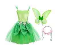Lito Angels Trilli Fata Magica Costume per Bambina, Vestito Fata Verde con Corona di Fiori e Ali Taglia 8-10 anni, XL