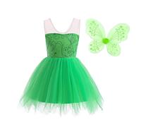 Lito Angels Trilli Tinkerbell Costume per Bambina, Vestito Fata Verde con Corona di Fiori, Taglia 8-9 anni