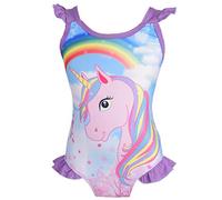 Lito Angels - Unicorno Costume da Bagno Intero per Bambine, Estate, Spiaggia, Piscina, Taglia 5-6 Anni, Viola, Stile D