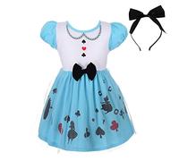 Lito Angels Vestito Alice nel Paese delle Meraviglie Costume con Fiocco Cerchietto per Capelli per Bambina, Taglia 5-6 Anni 100