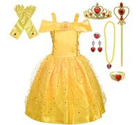 Lito Angels Vestito Belle Costume la Bella e la Bestia per con Accessori Bambina, Abito da Ballo Giallo Principessa, Taglia 2-3 anni, Stile B