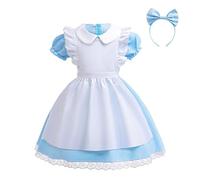 Lito Angels Vestito Costume Alice nel paese delle Meraviglie Carnevale con Grembiule Bianco e Cerchio per Capelli per Bambina Taglia 6-8 anni, Blu (Etichetta in Tessuto 130)