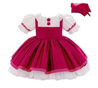 Lito Angels Vestito Costume Carnevale Travestimento, Abito Tradizionale Dirndl con Foulard per Bimba, Festa Compleanno Taglia 3-4 Anni, Fucsia