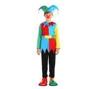 Lito Angels Vestito Costume Circo Clown e Arlecchino con Parrucca o Cappello per Bambino e Bambina Carnevale Halloween Festa in Maschera Teatro Spettacolo Scolastico Taglia 5-13 Ann