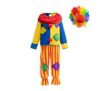 Lito Angels Vestito Costume Circo Clown e Arlecchino con Parrucca o Cappello per Bambino e Bambina Carnevale Halloween Festa in Maschera Teatro Spettacolo Scolastico Taglia 5-13 Ann