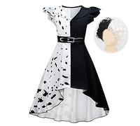 Lito Angels Vestito Costume Crudelia Demon con Parrucca per Bambina, Taglia 5-6 anni, Bianco e Nero, Manica Corta, B