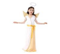 Lito Angels Vestito Costume da Angelo con Ali e Aureola per Bambina Taglia 8-9 anni, Bianco