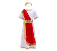 Lito Angels Vestito Costume da Antica Romana Greca Mitologia con Corona Alloro Dorata per Bambino Taglia 4-5 anni, Bianco Rosso
