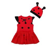 Lito Angels Vestito Costume da Coccinella Ladybug Pagliaccetto Body Tutina con Cappello per Bimba Taglia 9-12 mesi