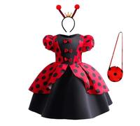 Lito Angels Vestito Costume da Ladybug Coccinella con Cerchietto e Borsa per Bambina Taglia 6-7 anni, Pois Rosso e Nero (Etichetta in Tessuto 130)