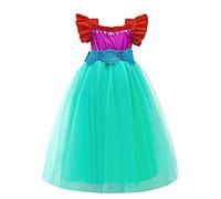 Lito Angels Vestito Costume da Sirena Principessa Ariel per Bambina, Taglia 11-12 Anni, Manica Corta, Rosso Verde