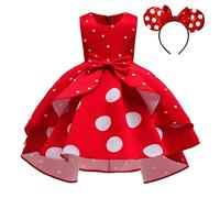 Lito Angels Vestito Costume da Topolina con Cerchietto Abito da Festa di Compleanno a Pois Rossi e Bianchi per Bambina Taglia 8-9 anni (Etichetta in Tessuto 140)
