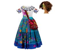 Lito Angels Vestito Costume Encanto Mirabel con Borsa e Occhiali Verdi e Parrucca per Bambina, Taglia 8-9 anni (Etichetta in Tessuto 150), Manica Corta