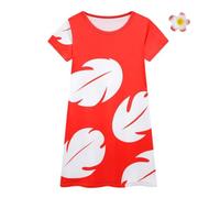 Lito Angels Vestito Costume Hawaiana con Fermaglio per Capelli Fiore per Bambina Taglia 7-8 anni, Rosso