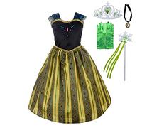 Lito Angels Vestito Costume Incoronazione Principessa con Corona e Accessori per Ragazza, Taglia 7-8 Anni, Verde