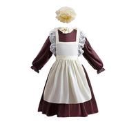 Lito Angels Vestito Costume Medievale Coloniale Pioniere Cameriera con Grembiule Pizzo e Cappello per Bambina Taglia 8-10 anni, Marrone (Etichetta in Tessuto 0L)