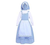 Lito Angels Vestito Costume Medievale Coloniale Pioniere Quadretti Blu con Grembiule Bianco e Cappello Pizzo per Bambina Taglia 5-6 anni (Etichetta in Tessuto XS)
