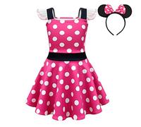 Lito Angels Vestito Costume Minnie Mouse con Cerchietto per Ragazza Taglia 6-7 anni, A - Pois Rosa Caldo