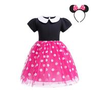Lito Angels Vestito Costume Minnie Mouse Rosa Caldo a Pois con Cerchietto Orecchie di Topo per Bambina Taglia 6-7 anni (Etichetta in Tessuto 140)