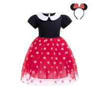 Lito Angels Vestito Costume Minnie Mouse Rosso a Pois con Cerchietto Orecchie di Topo per Bambina Taglia 4-5 anni (Etichetta in Tessuto 120)