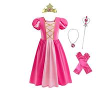 Lito Angels Vestito Costume Principessa Aurora Bella Addormentata con Accessori per Bambina Taglia 7-8 anni, Manica Corta, Rosa caldo (Etichetta in Tessuto 130)