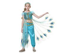Lito Angels Vestito Costume Principessa Jasmine per Bambina, Completo di Top con Strascico di Pavoni e Pantaloni, Taglia 9-10 Anni