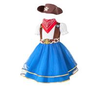 Lito Angels Vestito Costume Set da Cowgirl con Bandana Rossa e Cappello per Bambina Taglia 2-3 anni, Blu