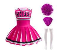 Lito Angels Vestito Costume Uniforme da Cheerleader con Pon Pon e Calzini per Bambina Taglia 4-5 anni, Rosa shocking